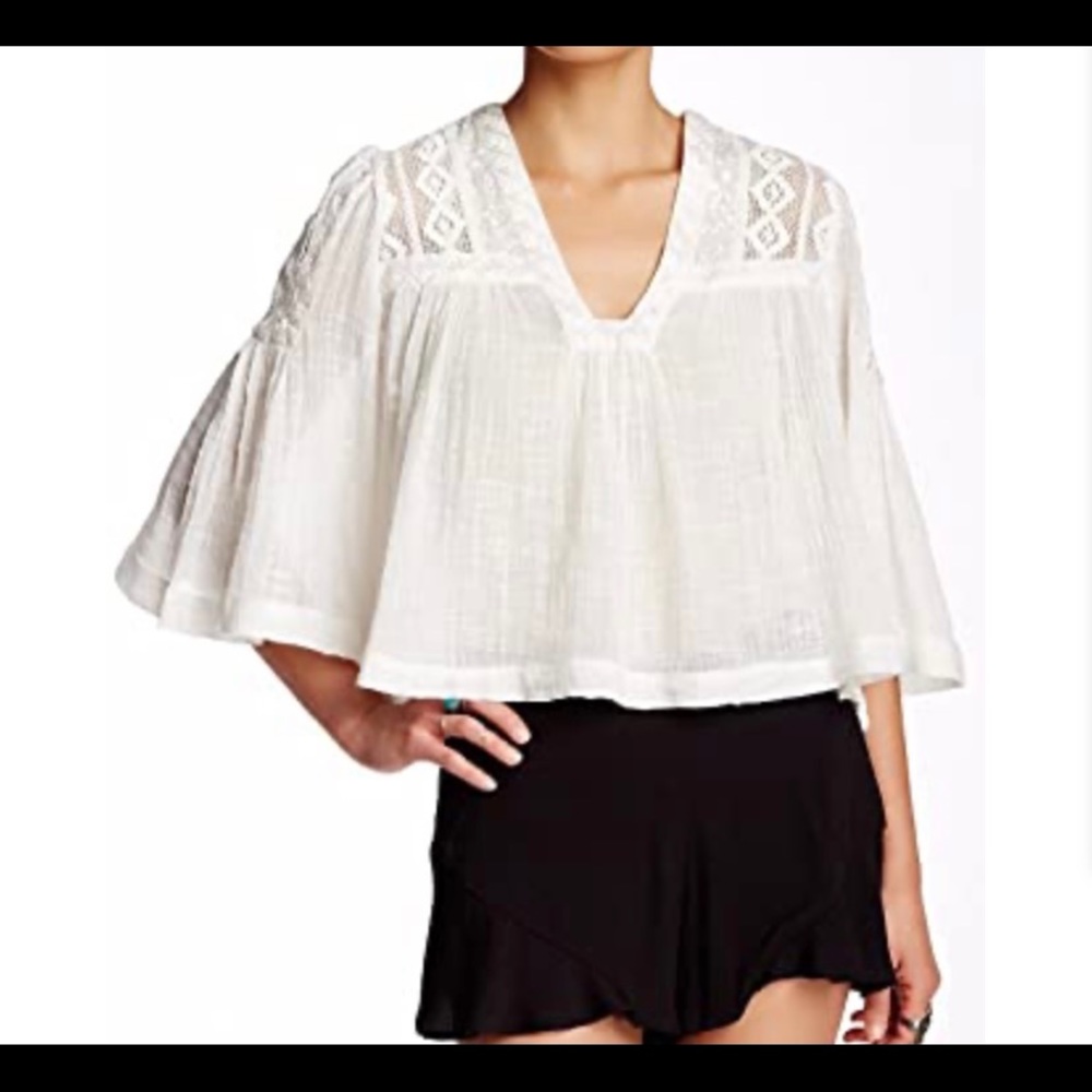 Free People Carry Me Away Cropped Swing Guaze Ivory Top SZ M